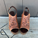Ready to Ship - Fully Tooled Wedge - 41 (US 9/9.5) - Natural Oil with Brown Base