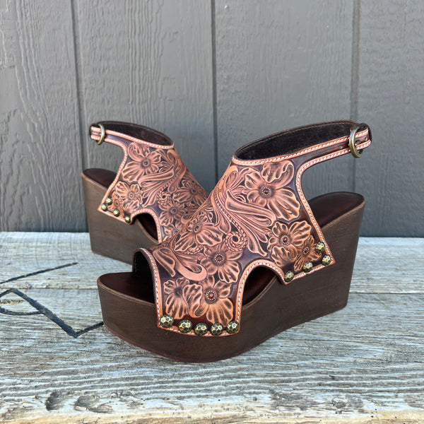 Leather sales tooled wedges