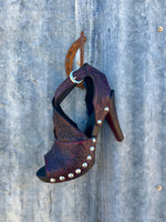 Ready to Ship- Tooled Cross Strap Stiletto - Size 41 (US 9.5/10) - Black Cherry with Black Cherry Base